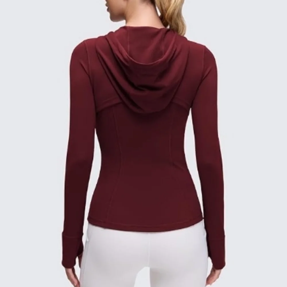 Hooded Athletic Jackets Full Zip Track with Pockets Maroon Red - Picture 3 of 5